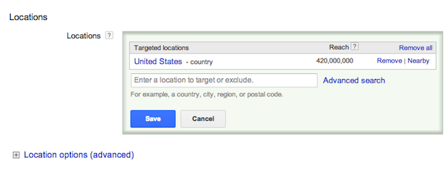 AdWords Location Targeting