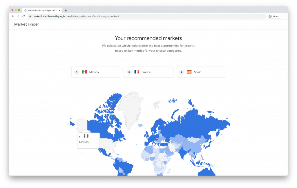 Your recommended markets map screenshot